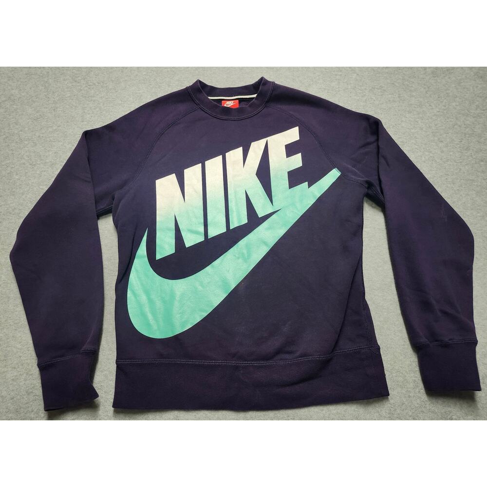 Nike Big Logo Crewneck Sweatshirt Purple Teal Swoosh Size Small